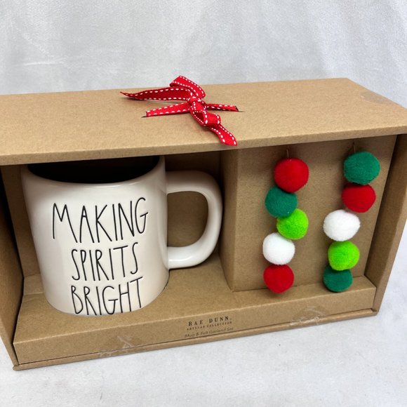 Rae Dunn "Making Spirits Bright" Mug and Garland Set - Picture 2 of 3